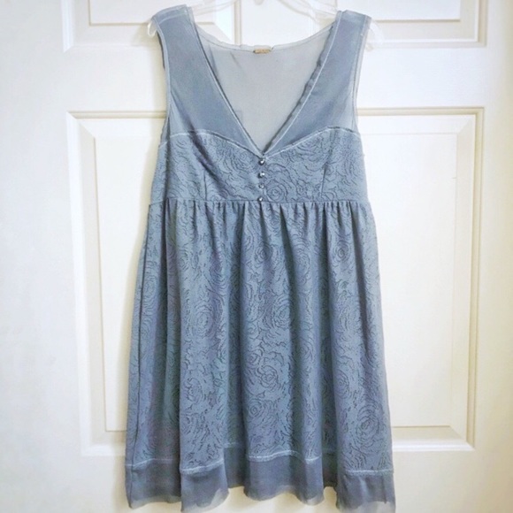 Free People Dresses & Skirts - Free People Blue Gray Rose Eyelet Dress Mesh Top